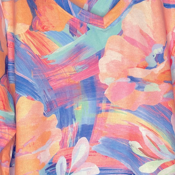 Soft Surroundings Felisa Tunic Top Pink Blue Watercolor Floral - Picture 3 of 6